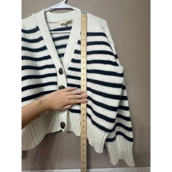 La Maille Sézane Blue & White Striped Fishermancore Nautical Button Up Cardigan - Picture 9 of 11